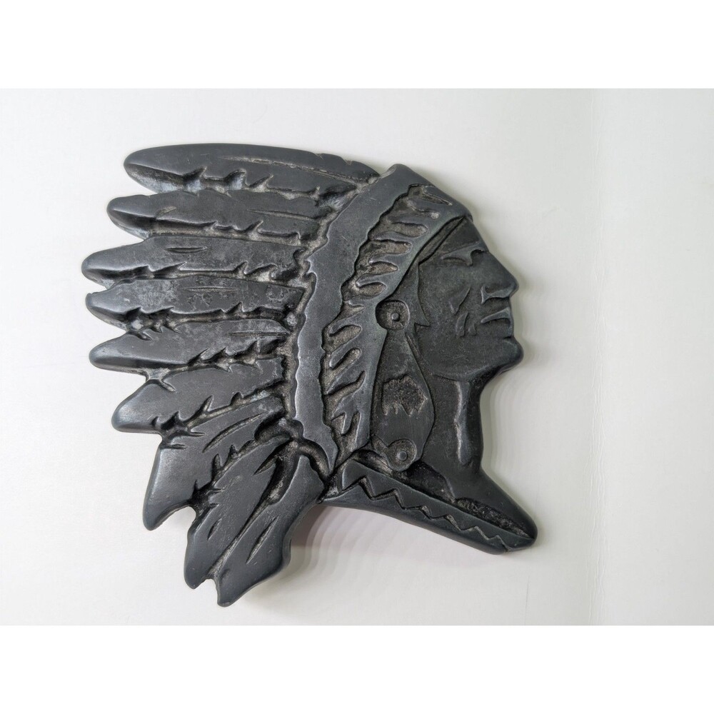 Vintage Metal Native American Indian Chief Belt Buckle  Western Wear War Bonnet